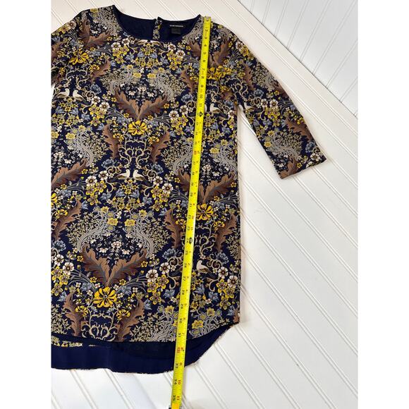 Club Monaco Silk Bird & Floral Print Mini Dress Blue & Tan Summer Womens Size 0 - Picture 3 of 7